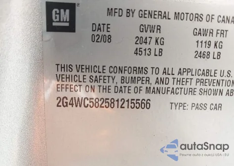 2008 Buick Lacrosse Cx z USA, uszkodzony, nr VIN 2G4WC582581215566